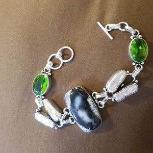 Sterling silver aget,pearl, peridot new bracelet